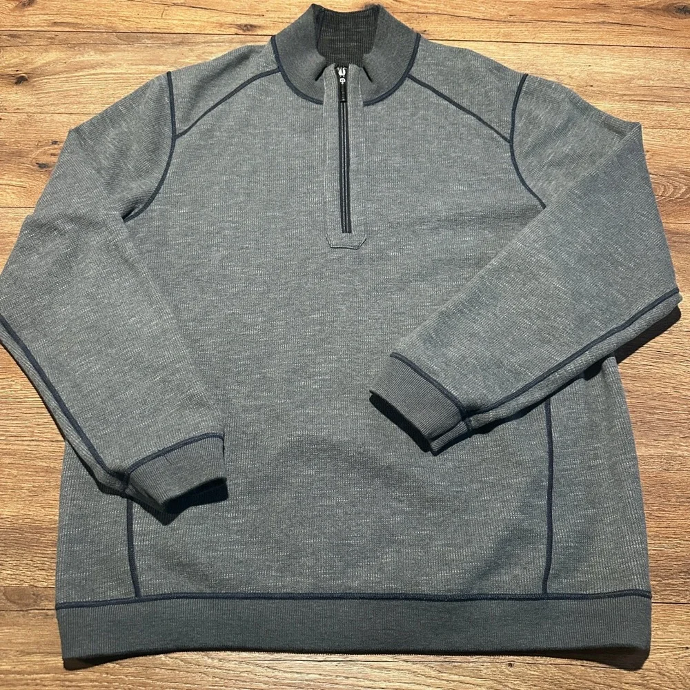 Tommy Bahama Reversible Quarter Zip Pullover Charcoal Grey Blue Mens XL